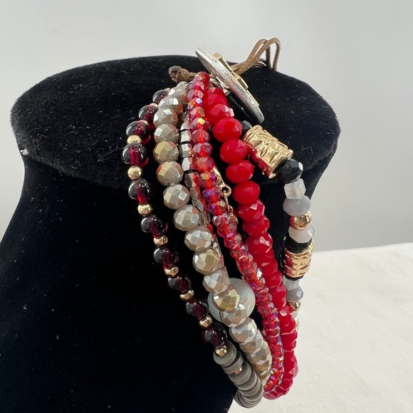 Demdaco Beaded Cross red glass and metal Charm bracelet with 7 strands - Picture 4 of 6